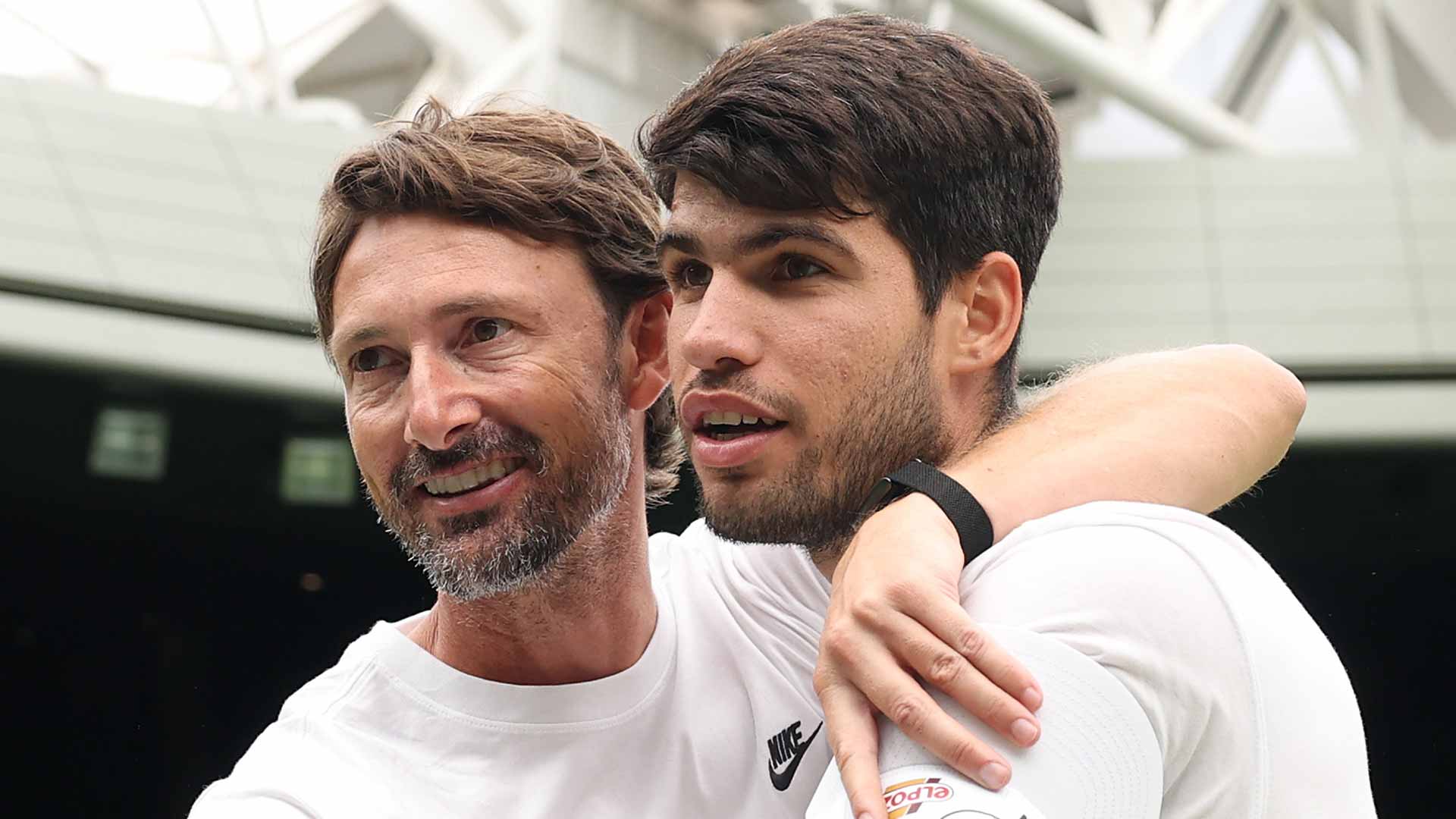 Juan Carlos Ferrero and Carlos Alcaraz at Wimbledon this year.