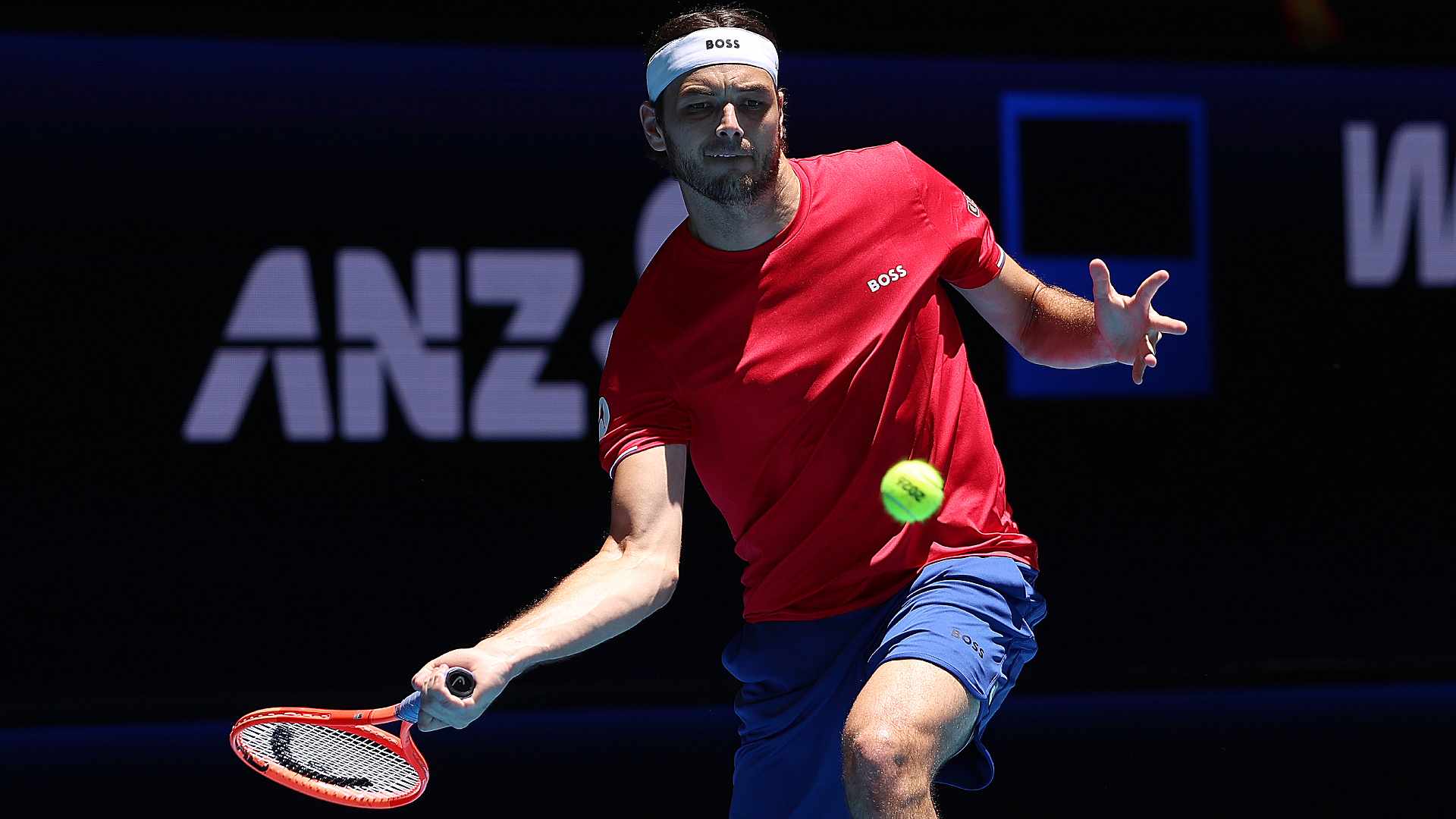 Taylor Fritz in action on Monday at the United Cup in Perth.