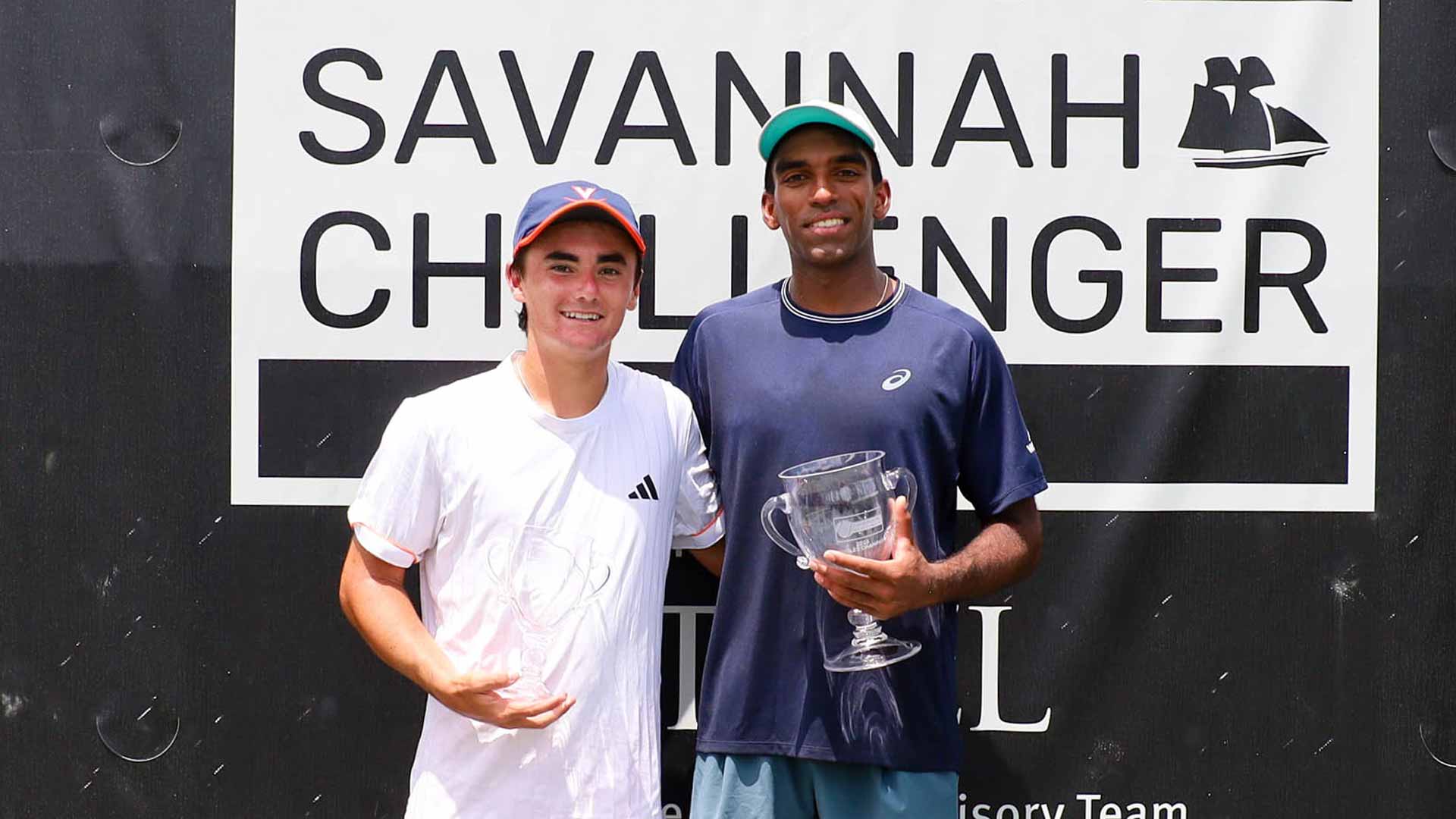 Nishesh Basavareddy (right) wins the all-American final against Jack Kennedy at the Savannah Challenger.